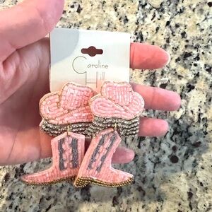 Caroline Hill Pink Rhinestone Cowgirl Boots Earrings